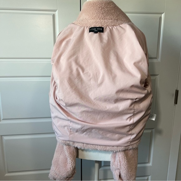 Fuzzy Teddy Bear Jacket Cropped Sherpa Coat Warm Winter Pink Size Small - Picture 4 of 7